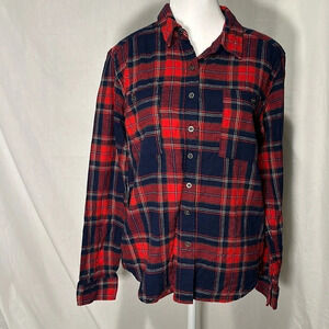 women's red blue green white plaid PacSun button down flannel shirt size xs/s
